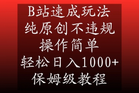 B站速成玩法，纯原创不违规，操作简单，轻松日入1000+，保姆级教程【揭秘】-啄木鸟资源库