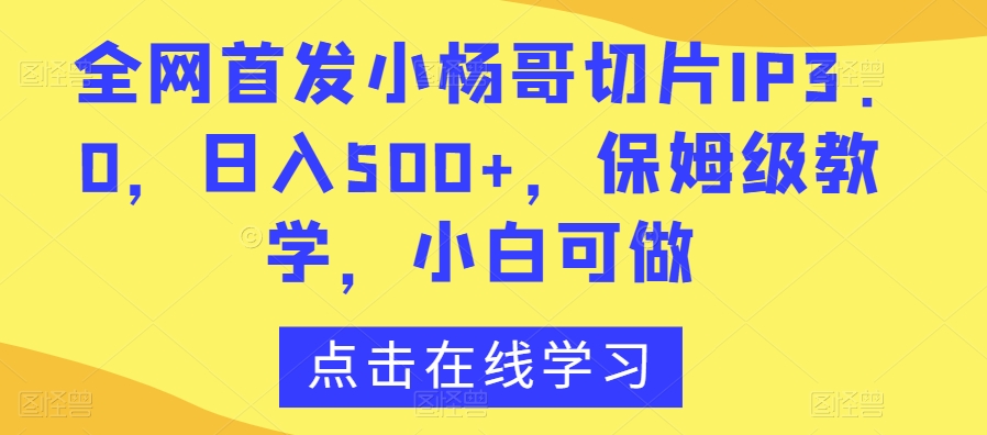 全网首发小杨哥切片IP3.0，日入500+，保姆级教学，小白可做【揭秘】-啄木鸟资源库