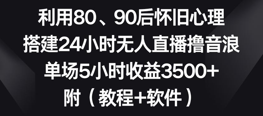 利用80、90后怀旧心理，搭建24小时无人直播撸音浪，单场5小时收益3500+（教程+软件）【揭秘】-啄木鸟资源库