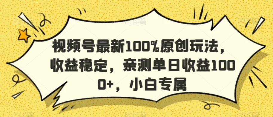 视频号最新100%原创玩法，收益稳定，亲测单日收益1000+，小白专属【揭秘】-啄木鸟资源库