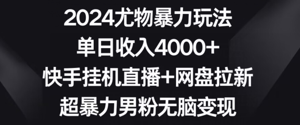 2024尤物暴力玩法，单日收入4000+，快手挂机直播+网盘拉新，超暴力男粉无脑变现【揭秘】-啄木鸟资源库