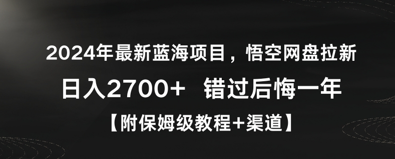 2024年最新蓝海项目，悟空网盘拉新，日入2700+错过后悔一年【附保姆级教程+渠道】【揭秘】-啄木鸟资源库