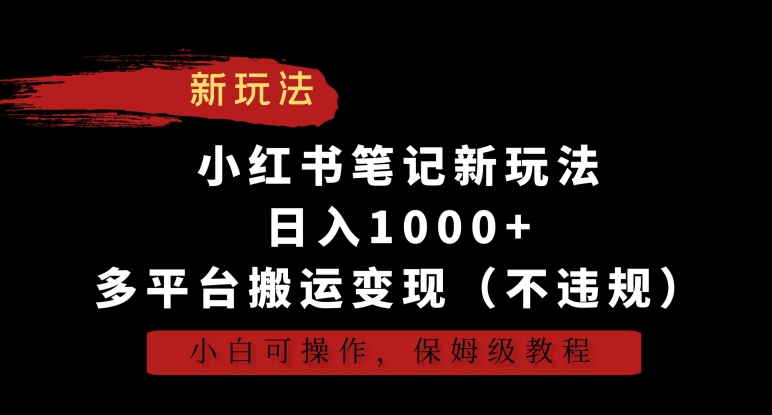 小红书笔记新玩法，日入1000+，多平台搬运变现（不违规），小白可操作，保姆级教程【揭秘】-啄木鸟资源库