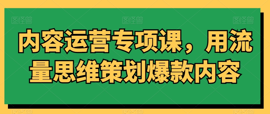 内容运营专项课，用流量思维策划爆款内容-啄木鸟资源库