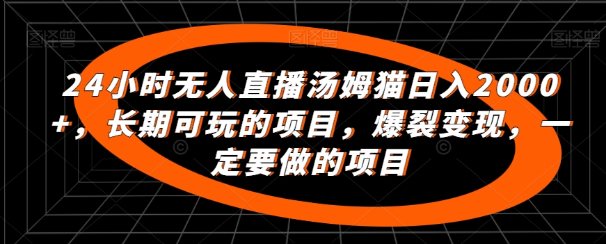 24小时无人直播汤姆猫日入2000+，长期可玩的项目，爆裂变现，一定要做的项目【揭秘】-啄木鸟资源库