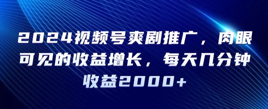 2024视频号爽剧推广，肉眼可见的收益增长，每天几分钟收益2000+【揭秘】-啄木鸟资源库