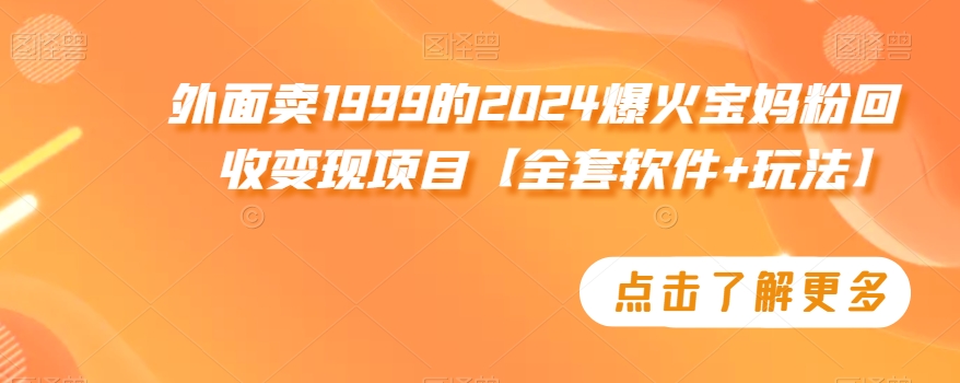 外面卖1999的2024爆火宝妈粉回收变现项目【全套软件+玩法】【揭秘】-啄木鸟资源库