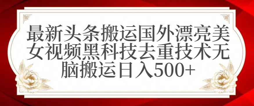 最新头条搬运国外漂亮美女视频黑科技去重技术无脑搬运日入500+【揭秘】-啄木鸟资源库