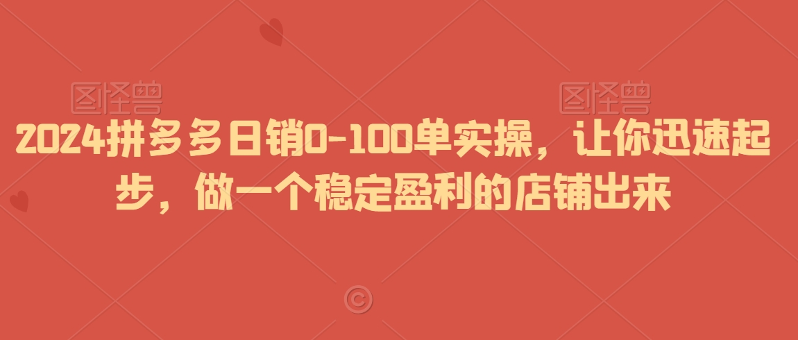 2024拼多多日销0-100单实操，让你迅速起步，做一个稳定盈利的店铺出来-啄木鸟资源库