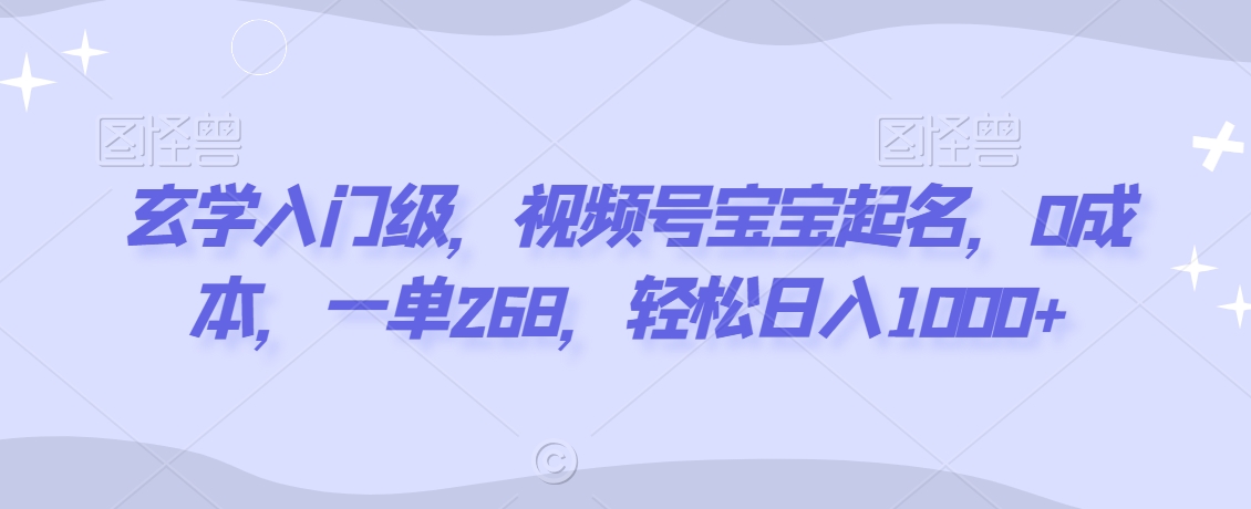 玄学入门级，视频号宝宝起名，0成本，一单268，轻松日入1000+【揭秘】-啄木鸟资源库