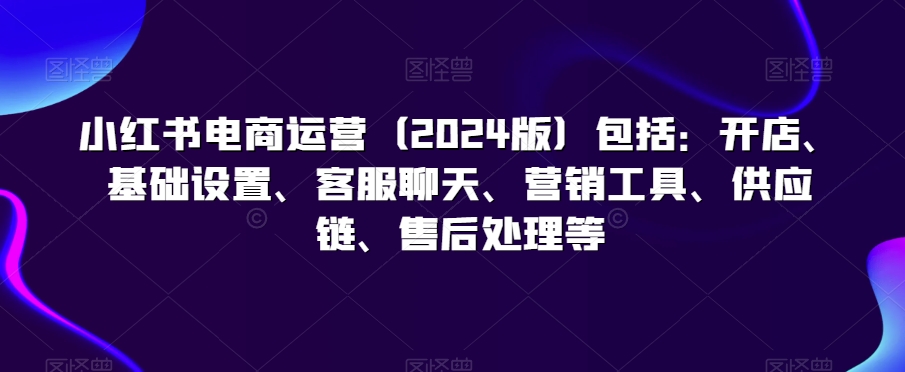 小红书电商运营（2024版）包括：开店、基础设置、客服聊天、营销工具、供应链、售后处理等-啄木鸟资源库