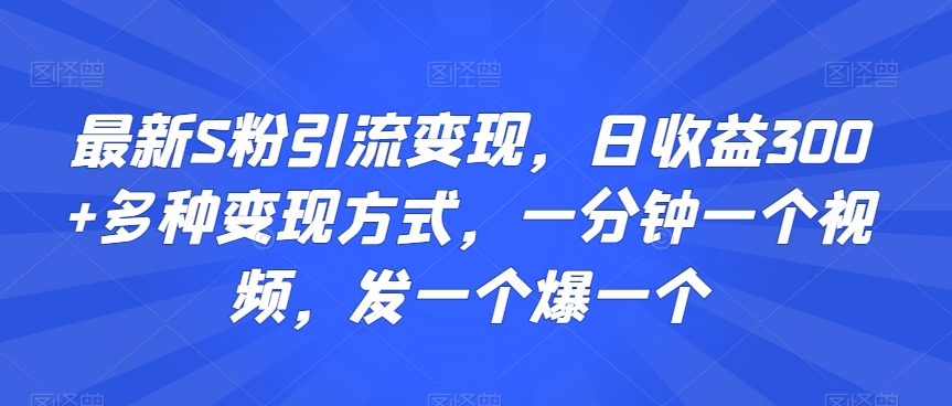 最新S粉引流变现，日收益300+多种变现方式，一分钟一个视频，发一个爆一个【揭秘】-啄木鸟资源库