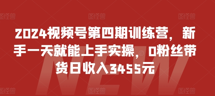 2024视频号第四期训练营，新手一天就能上手实操，0粉丝带货日收入3455元-啄木鸟资源库