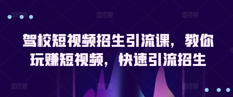 驾校短视频招生引流课，教你玩赚短视频，快速引流招生-啄木鸟资源库