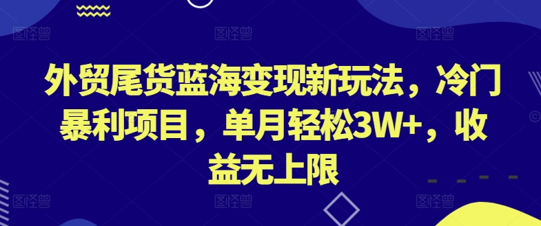 外贸尾货蓝海变现新玩法，冷门暴利项目，单月轻松3W+，收益无上限【揭秘】-啄木鸟资源库