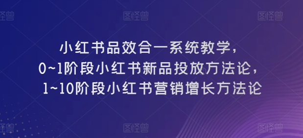 小红书品效合一系统教学，​0~1阶段小红书新品投放方法论，​1~10阶段小红书营销增长方法论-啄木鸟资源库