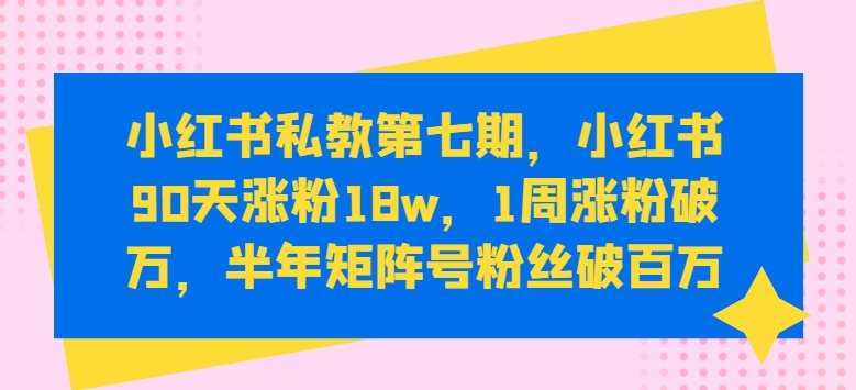 小红书私教第七期，小红书90天涨粉18w，1周涨粉破万，半年矩阵号粉丝破百万-啄木鸟资源库