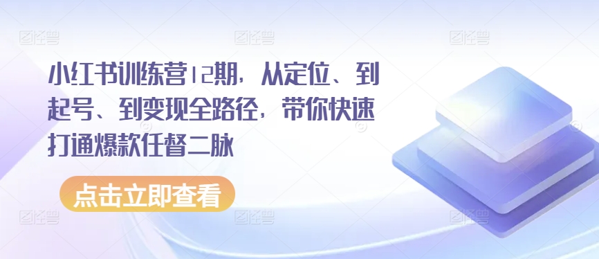 小红书训练营12期，从定位、到起号、到变现全路径，带你快速打通爆款任督二脉-啄木鸟资源库