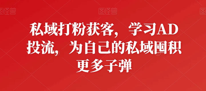 私域打粉获客，学习AD投流，为自己的私域囤积更多子弹-啄木鸟资源库