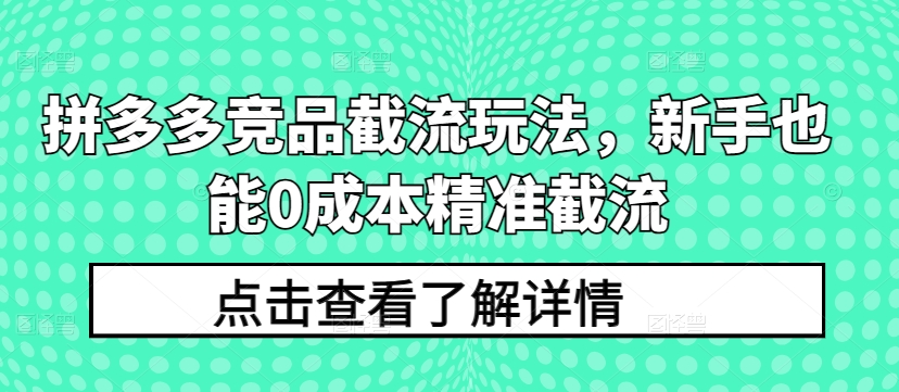 拼多多竞品截流玩法，新手也能0成本精准截流-啄木鸟资源库