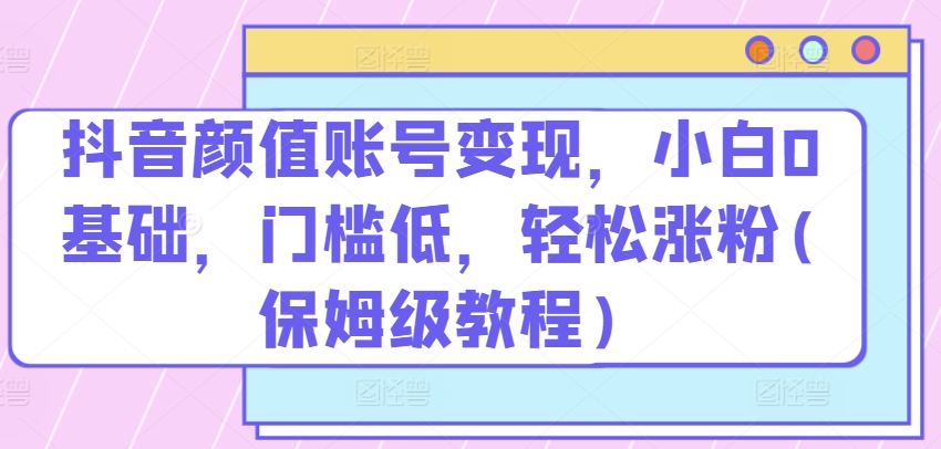 抖音颜值账号变现，小白0基础，门槛低，​轻松涨粉(保姆级教程)【揭秘】-啄木鸟资源库