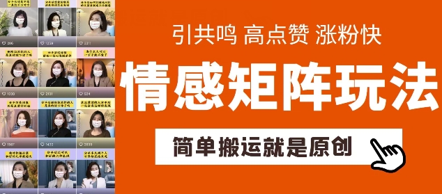 简单搬运，情感矩阵玩法，涨粉速度快，可带货，可起号【揭秘】-啄木鸟资源库