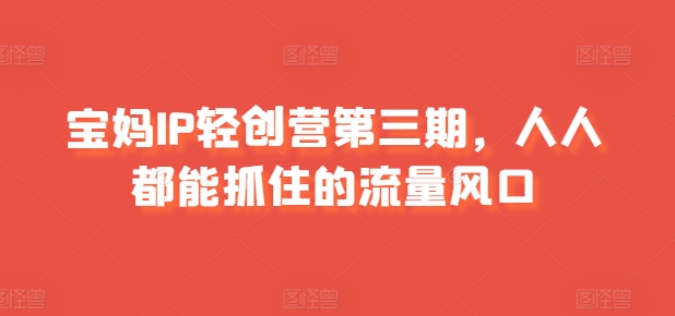 宝妈IP轻创营第三期，人人都能抓住的流量风口-啄木鸟资源库