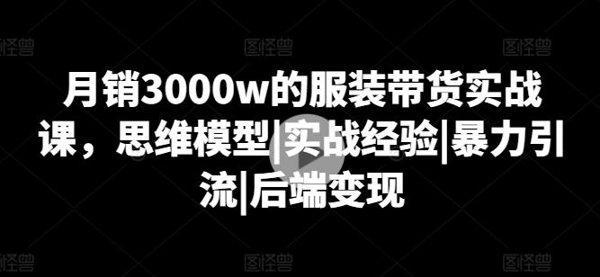 月销3000w的服装带货实战课，思维模型|实战经验|暴力引流|后端变现-啄木鸟资源库