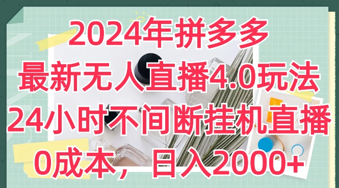 2024年拼多多最新无人直播4.0玩法，24小时不间断挂机直播，0成本，日入2k【揭秘】-啄木鸟资源库