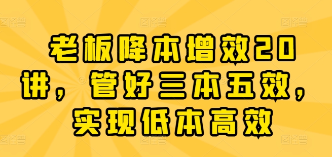 老板降本增效20讲，管好三本五效，实现低本高效-啄木鸟资源库