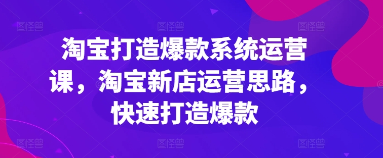 淘宝打造爆款系统运营课，淘宝新店运营思路，快速打造爆款-啄木鸟资源库