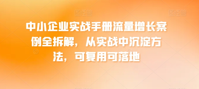 中小企业实战手册流量增长案例全拆解，从实战中沉淀方法，可复用可落地-啄木鸟资源库