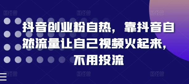 抖音创业粉自热，靠抖音自然流量让自己视频火起来，不用投流-啄木鸟资源库