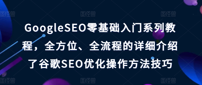 GoogleSEO零基础入门系列教程，全方位、全流程的详细介绍了谷歌SEO优化操作方法技巧-啄木鸟资源库