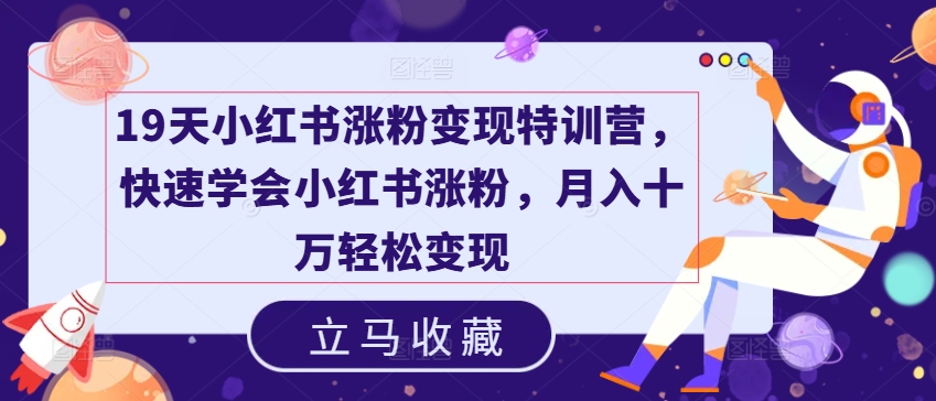 19天小红书涨粉变现特训营，快速学会小红书涨粉，月入十万轻松变现-啄木鸟资源库