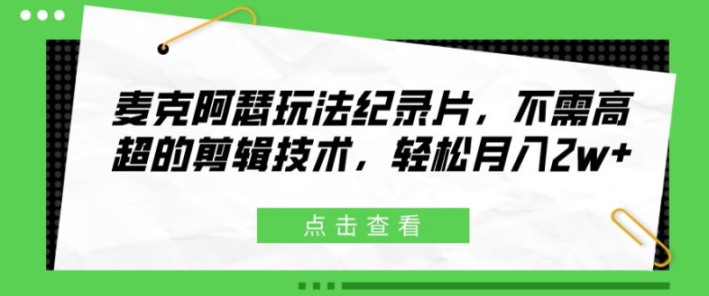 麦克阿瑟玩法纪录片，不需高超的剪辑技术，轻松月入2w+【揭秘】-啄木鸟资源库