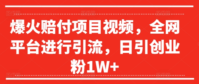 爆火赔付项目视频，全网平台进行引流，日引创业粉1W+【揭秘】-啄木鸟资源库