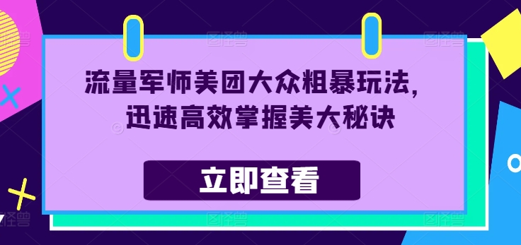 流量军师美团大众粗暴玩法，迅速高效掌握美大秘诀-啄木鸟资源库