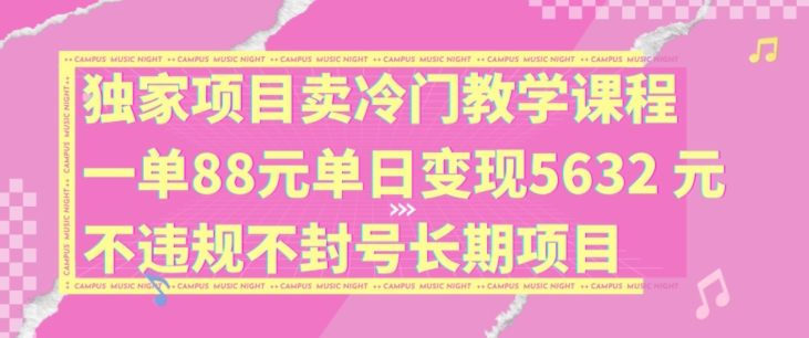 独家项目卖冷门教学课程一单88元单日变现5632元违规不封号长期项目【揭秘】-啄木鸟资源库