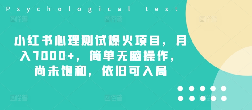 小红书心理测试爆火项目，月入7000+，简单无脑操作，尚未饱和，依旧可入局-啄木鸟资源库