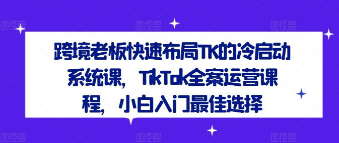 跨境老板快速布局TK的冷启动系统课，TikTok全案运营课程，小白入门最佳选择-啄木鸟资源库