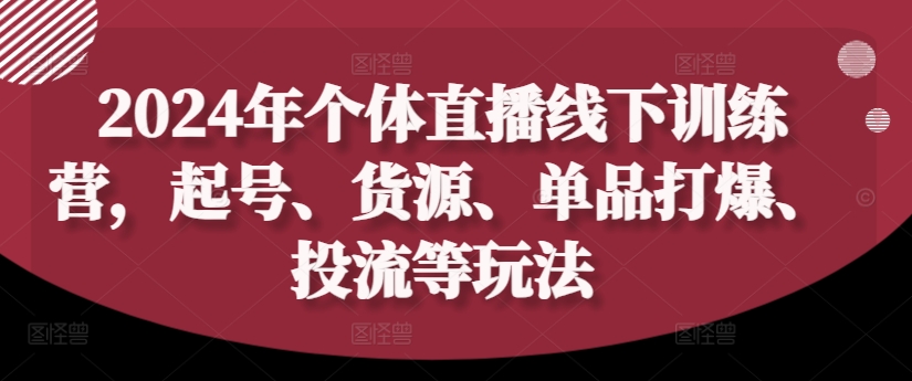 2024年个体直播训练营，起号、货源、单品打爆、投流等玩法-啄木鸟资源库