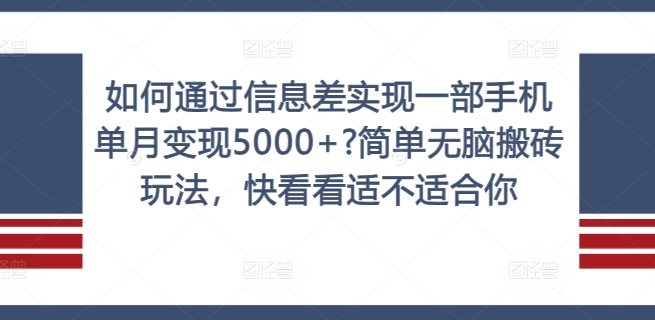 如何通过信息差实现一部手机单月变现5000+?简单无脑搬砖玩法，快看看适不适合你【揭秘】-啄木鸟资源库