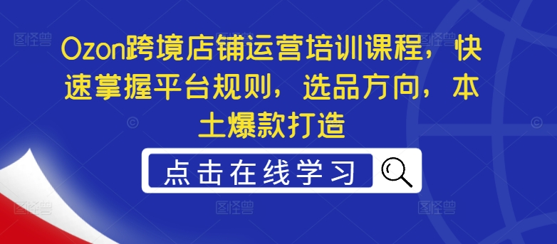 Ozon跨境店铺运营培训课程，快速掌握平台规则，选品方向，本土爆款打造-啄木鸟资源库