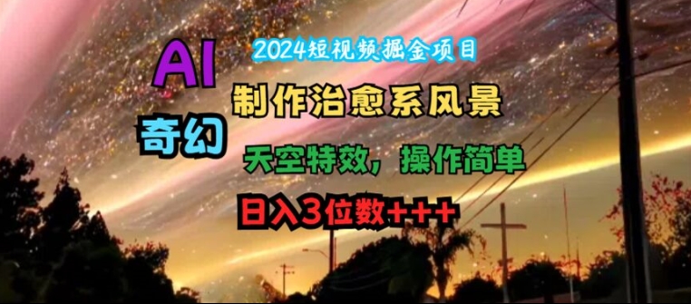 2024短视频掘金项目，AI制作治愈系风景，奇幻天空特效，操作简单，日入3位数【揭秘】-啄木鸟资源库