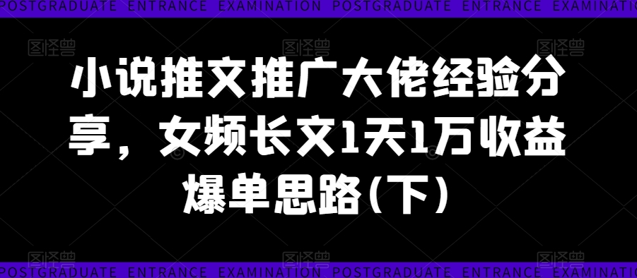 小说推文推广大佬经验分享，女频长文1天1万收益爆单思路(下)-啄木鸟资源库