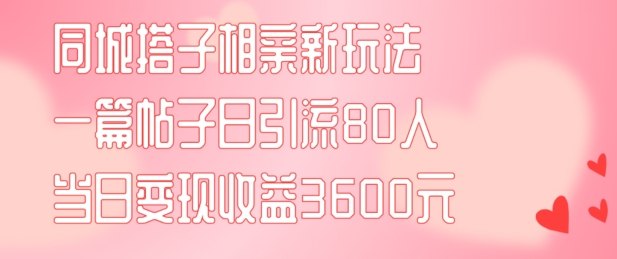 同城搭子相亲新玩法一篇帖子引流80人当日变现3600元(项目教程+实操教程)【揭秘】-啄木鸟资源库