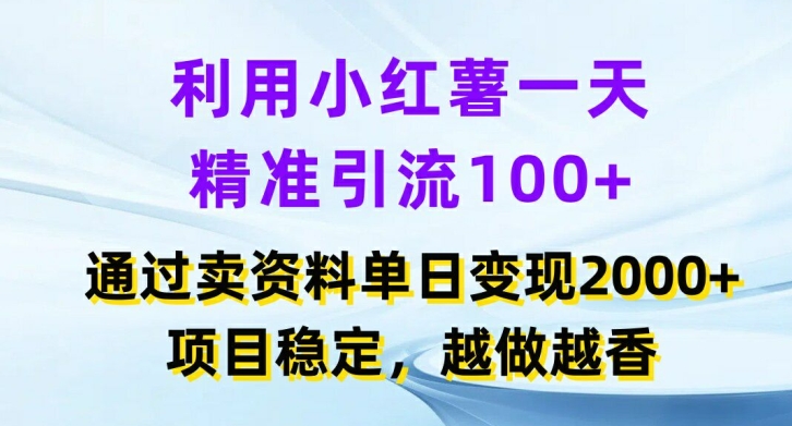 利用小红书一天精准引流100+，通过卖项目单日变现2k+，项目稳定，越做越香【揭秘】-啄木鸟资源库