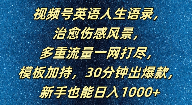 视频号英语人生语录，多重流量一网打尽，模板加持，30分钟出爆款，新手也能日入1000+【揭秘】-啄木鸟资源库