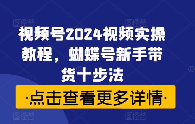 视频号2024视频实操教程，蝴蝶号新手带货十步法-啄木鸟资源库